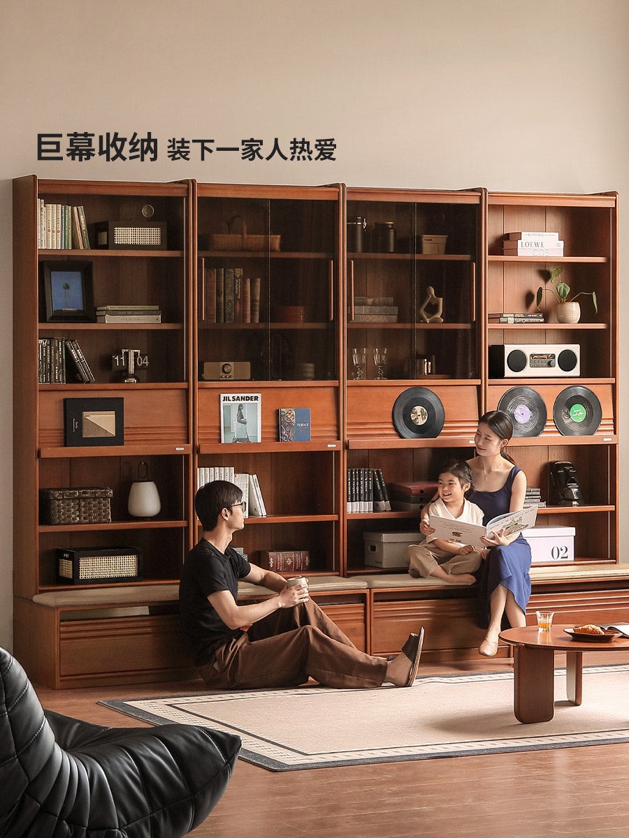 实木组合书柜中古风书房置物柜落地收纳柜复古展示柜